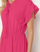 lf women Rochie Fucsia cu elastic în talie decorată cu volan și legată cu cordon textil Tiamalou