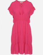lf women Rochie Fucsia cu elastic în talie decorată cu volan și legată cu cordon textil Tiamalou