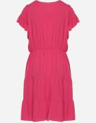 lf women Rochie Fucsia cu elastic în talie decorată cu volan și legată cu cordon textil Tiamalou
