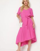 lf women Rochie Fucsia dreaptă cu centură din material și volan Dimovas