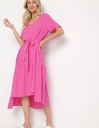 lf women Rochie Fucsia dreaptă cu centură din material și volan Dimovas