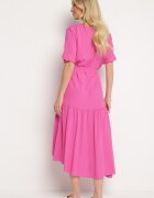 lf women Rochie Fucsia dreaptă cu centură din material și volan Dimovas