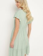 lf women Rochie Mentă cu Elastic în Talie Decorată cu Volan și Legată cu Centură din Material Tiamalou