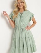 lf women Rochie Mentă cu Elastic în Talie Decorată cu Volan și Legată cu Centură din Material Tiamalou