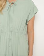 lf women Rochie Mentă cu Elastic în Talie Decorată cu Volan și Legată cu Centură din Material Tiamalou