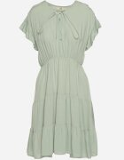 lf women Rochie Mentă cu Elastic în Talie Decorată cu Volan și Legată cu Centură din Material Tiamalou