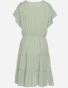 lf women Rochie Mentă cu Elastic în Talie Decorată cu Volan și Legată cu Centură din Material Tiamalou