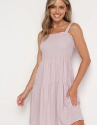 lf women Rochie Roz închis cu bretele cu elastic în talie și volane Tiamaree