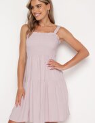 lf women Rochie Roz închis cu bretele cu elastic în talie și volane Tiamaree