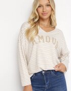 lily rose Bluză Bej Oversize cu Dungi cu un Text Decorativ Vicca