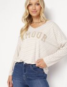 lily rose Bluză Bej Oversize cu Dungi cu un Text Decorativ Vicca