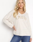 lily rose Bluză Bej Oversize cu Dungi cu un Text Decorativ Vicca