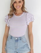 lily rose Bluză Violet-Albă Dungată cu Mâneci Largi din Viscoză Zaleia