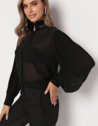 lily rose Cămașă Neagră cu Mânecă Lejeră și Plisată Peolla