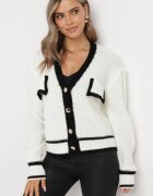 lily rose Cardigan Alb Tricotat cu nasturi cu tiv contrastant Lewjana