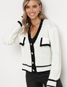 lily rose Cardigan Alb Tricotat cu nasturi cu tiv contrastant Lewjana