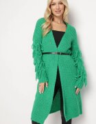lily rose Cardigan Lung Verde deschis cu Franjuri și curea Hanessa