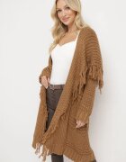 lily rose Cardigan Maro Lung Decorat cu franjuri Elentia