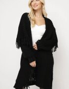 lily rose Cardigan Negru Lung Decorat cu Franjuri Elentia