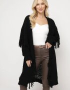 lily rose Cardigan Negru Lung Decorat cu Franjuri Elentia