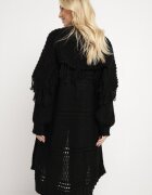 lily rose Cardigan Negru Lung Decorat cu Franjuri Elentia