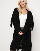 lily rose Cardigan Negru Lung Decorat cu Franjuri Elentia