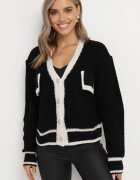 lily rose Cardigan Negru Tricotat cu nasturi cu bordură contrastantă Lewjana