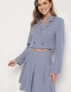 lily rose Fustă Albastră cu Dungi Delicate cu Croială Evazată și Pliuri Redamara
