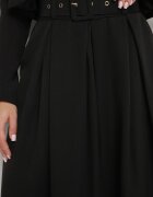 lily rose Fustă Evazată Neagră din Viscoză cu elastic în talie și curea suplimentară Marialle