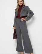 lily rose Pantaloni gri închis cu croi evazat larg și pliuri decorative în talie Narimes