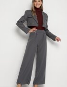 lily rose Pantaloni gri închis cu croi evazat larg și pliuri decorative în talie Narimes