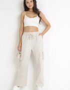 lily rose Pantaloni Largi Gri cargo cu elastic în talie și talie înaltă Giavona