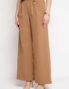 lily rose Pantaloni maro evazați largi cu pliuri decorative în talie Narimes