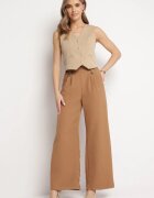 lily rose Pantaloni maro evazați largi cu pliuri decorative în talie Narimes
