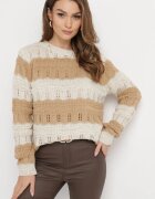 lily rose Pulover Bej din Tricot Ajurat cu Dungi Late cu Fir Metalizat Cassaphne