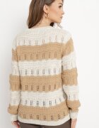lily rose Pulover Bej din Tricot Ajurat cu Dungi Late cu Fir Metalizat Cassaphne