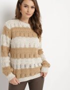 lily rose Pulover Bej din Tricot Ajurat cu Dungi Late cu Fir Metalizat Cassaphne