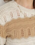 lily rose Pulover Bej din Tricot Ajurat cu Dungi Late cu Fir Metalizat Cassaphne