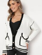 lily rose Pulover Cardigan Alb Decorat cu Margini Contrastante Sunje