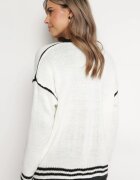 lily rose Pulover Cardigan Alb Decorat cu Margini Contrastante Sunje