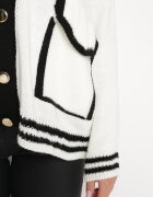 lily rose Pulover Cardigan Alb Decorat cu Margini Contrastante Sunje