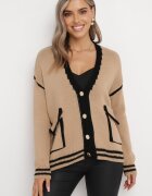 lily rose Pulover Cardigan Bej închis Decorat cu borduri contrastante Sunje