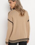 lily rose Pulover Cardigan Bej închis Decorat cu borduri contrastante Sunje