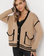 lily rose Pulover Cardigan Bej închis Decorat cu borduri contrastante Sunje