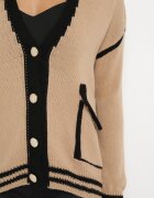 lily rose Pulover Cardigan Bej închis Decorat cu borduri contrastante Sunje