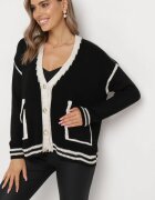 lily rose Pulover Cardigan Negru Decorat cu borduri contrastante Sunje