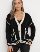 lily rose Pulover Cardigan Negru Decorat cu borduri contrastante Sunje
