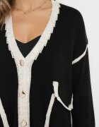 lily rose Pulover Cardigan Negru Decorat cu borduri contrastante Sunje