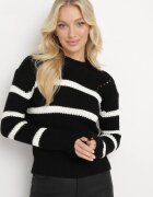 lily rose Pulover negru din lână groasă cu dungi contrastante Kilia