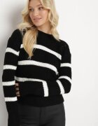 lily rose Pulover negru din lână groasă cu dungi contrastante Kilia